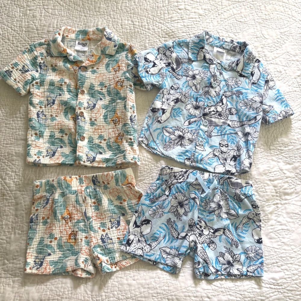 Marvel Spider-Man & Bluey Toddler Boy 2-Piece Summer Outfit Sets Bundle 2T - Picture 1 of 10